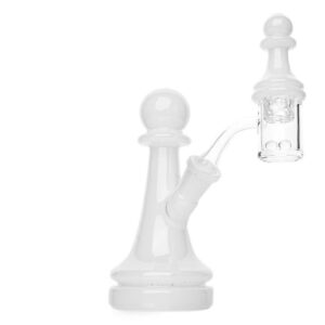 Red Eye Glass 5.75" Tall White Chess Pawn Dab Rig