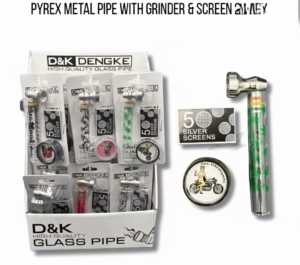 Metal w Glass Pipe w Grinder & Screens